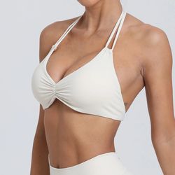 butterfly sports crop tops front pleated, adjustable straps women yoga bras, gym fitness bra padded workout running top