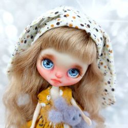 Doll. Petite Blythe. Custom miniature Blythe. Art doll. Doll with tears. Sad doll