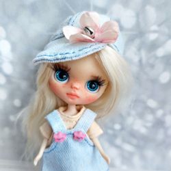 Reserve for Lorraine. Petite Blythe mini doll with natural white hair. Unique author's doll for your collection.