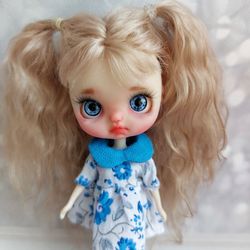 Doll. Petite Blythe. Custom miniature Blythe. sad doll, crying doll. Art doll. Little doll.
