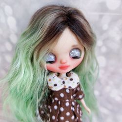 Reserve for Lori. Petite Blythe baby doll with eye mechanism. Charming doll with beautiful green eyes.