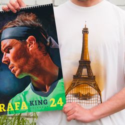 Rafael Nadal artbook Calendar 2024. Tennis fan art print gift. Vamos Rafa.