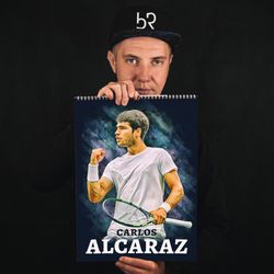 Carlos Alcaraz artbook tennis Calendar 2024. Tennis fan art print gift. Vamos Carlos.
