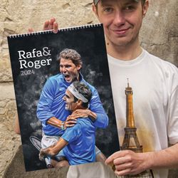 Roger Federer and Rafael Nadal artbook tennis Calendar 2024. Fedal Tennis fan art print gift.