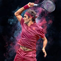 Roger Federer at US Open. Digital artwork print wall poster illustration. Tennis fan art gift.