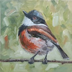 Little proud bird painting original oil art forest bird painting