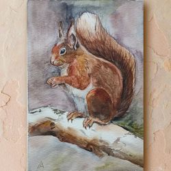 Squirrel painting original watercolor art bird artwork wildlife art