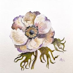 Anemone painting original watercolor art   floral artwork flower 8 by 8