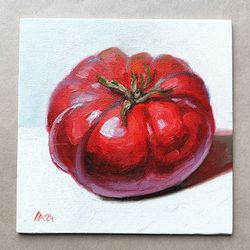 Tomato painting original oil art still life 6 by 6 inches
