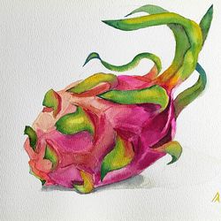 Pitahaya painting original watercolor art painting for the kitchen fruit painting