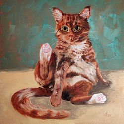 Cat painting Orange tabby cat artwork original oil on canvas art pet portrate 10 by 10