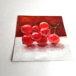 Red currant painting original oil art still life 6 by 6 inch