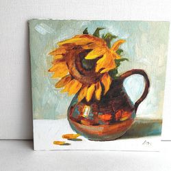 Sunflower painting original oil art still life 8 by 8