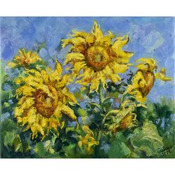 Sunflower Painting Canvas Oil Impressionism Original Art Flower Artwork Impasto