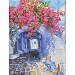 Greece Painting Blooming Bougainvillea Original Artwork Impressionism Art