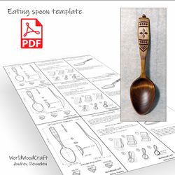 Wooden spoon template printable Eating spoon template pdf Spoon carving template Make wooden diner spoon for beginners