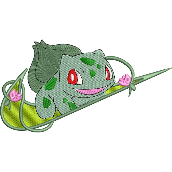 Nike Bulbasaur Embroidery Design, Pokemon anime cartoon swoosh,