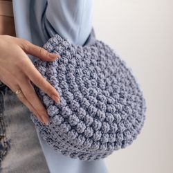 Circle crochet bag PDF pattern and Step-by-Step video tutorial, Bubble stitch crochet bag pattern