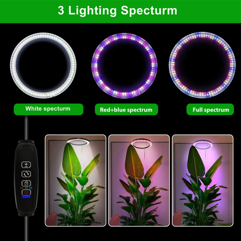 Height Adjustable LED Ring Grow Light Full Spectrum Plant Light for Indoor Plants with USB Power