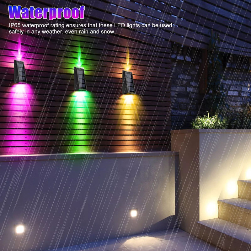 Solar Colorful Wall Light RGB 7Color Changing Waterproof Yard  Garden Lamp For Stairs Fences Patio 3