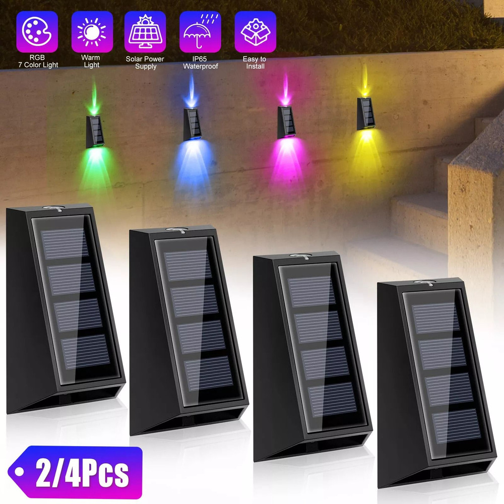 Solar Colorful Wall Light RGB 7Color Changing Waterproof Yard  Garden Lamp For Stairs Fences Patio 2