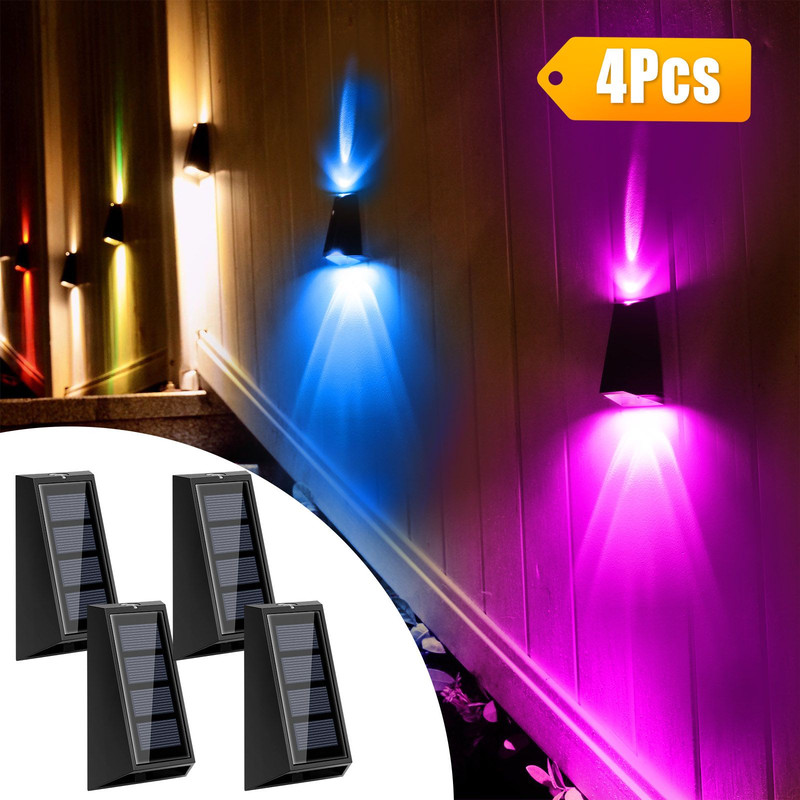 Solar Colorful Wall Light RGB 7Color Changing Waterproof Yard  Garden Lamp For Stairs Fences Patio 12