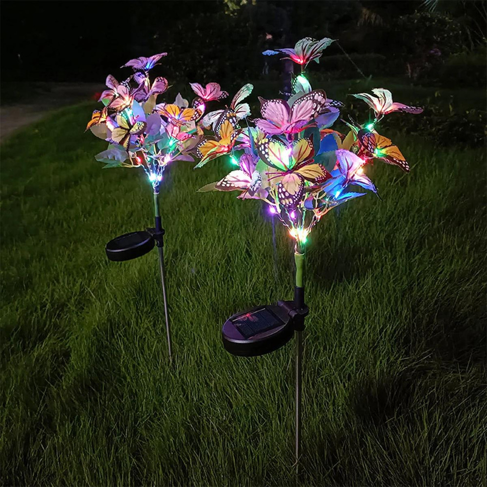 Outdoor Solar LED Butterfly Flower Light for Fence, Waterproof Garden Lighting, Landscape Decoration Lawn Lamp