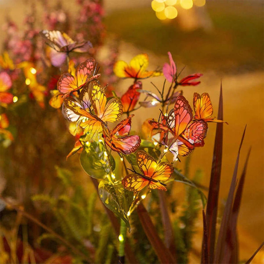 Outdoor Solar LED Butterfly Flower Light for Fence, Waterproof Garden Lighting, Landscape Decoration Lawn Lamp