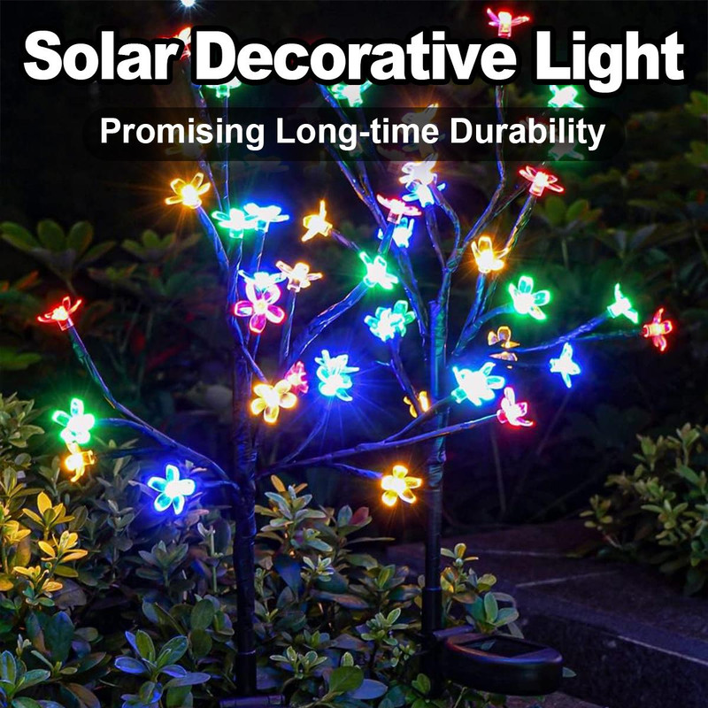Waterproof Solar Cherry Blossom Ground Lamp Lights, Flower Powered LED Outdoor Garden Pathway Courtyard Lighting
