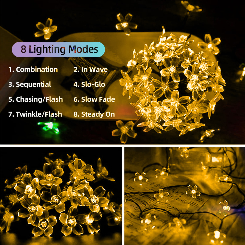 Cherry Blossom 5M 20LED Solar String Lights, Outdoor Waterproof Lamp, Battery Operated Garden Party Christmas Decor