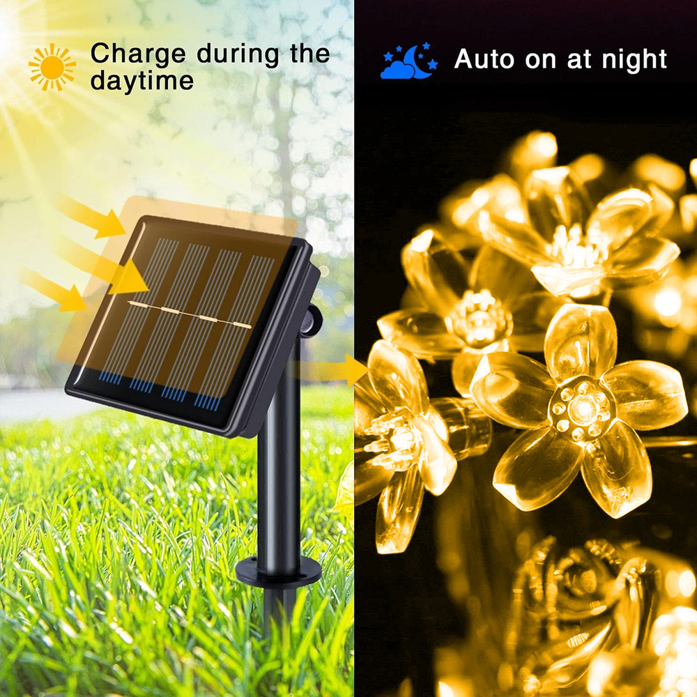Cherry Blossom 5M 20LED Solar String Lights, Outdoor Waterproof Lamp, Battery Operated Garden Party Christmas Decor