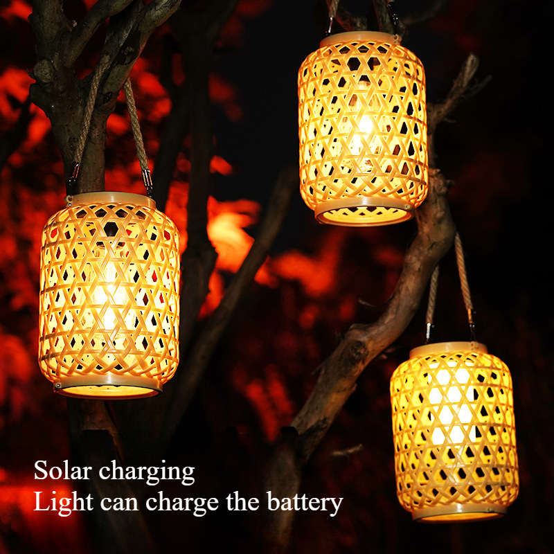 Outdoor Solar Lantern Handheld Hemp Rope, Garden Villa Decor Light, Balcony Courtyard Atmosphere Projection Lamp