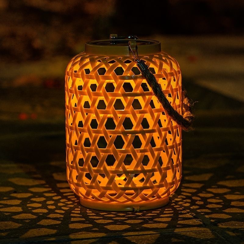 Outdoor Solar Lantern Handheld Hemp Rope, Garden Villa Decor Light, Balcony Courtyard Atmosphere Projection Lamp