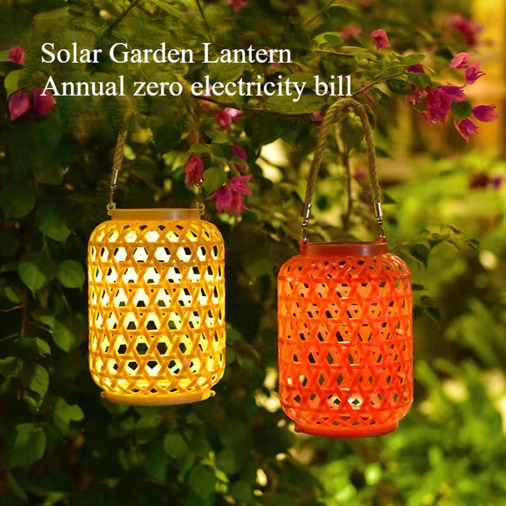 Outdoor Solar Lantern Handheld Hemp Rope, Garden Villa Decor Light, Balcony Courtyard Atmosphere Projection Lamp