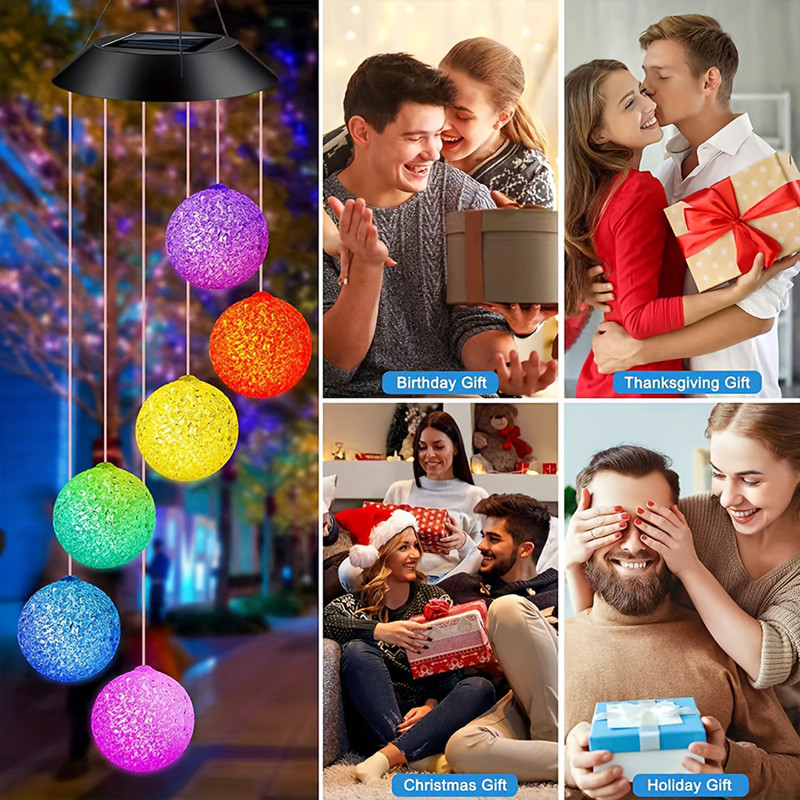 Colorful Solar Particle Ball Wind Chime Light for Garden, Outdoor Landscape Light, Patio Party Decorative Lamp