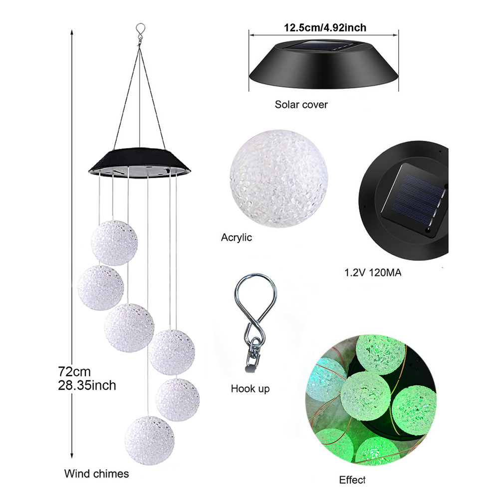 Colorful Solar Particle Ball Wind Chime Light for Garden, Outdoor Landscape Light, Patio Party Decorative Lamp