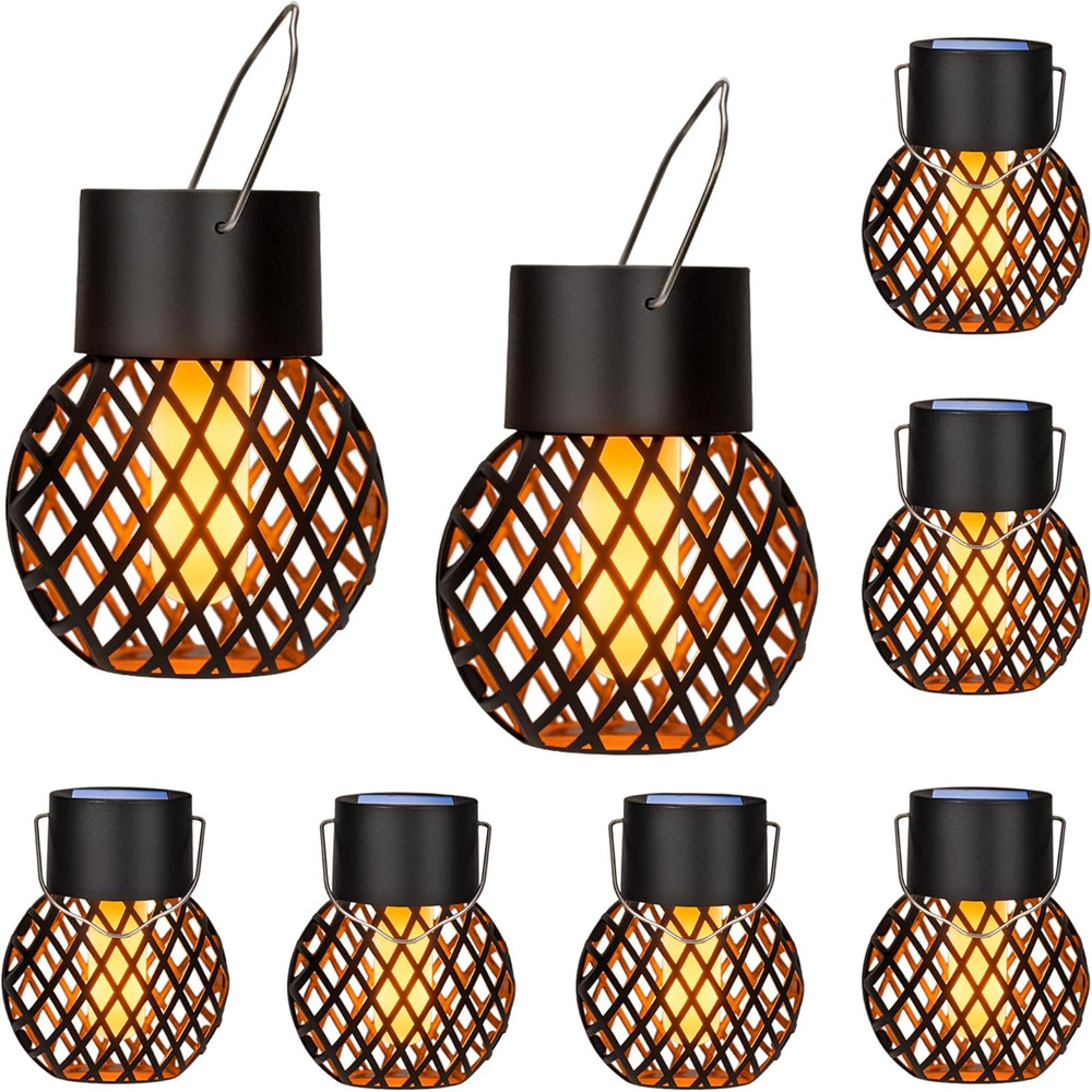 Waterproof Solar LED Hanging Lantern with Flame Effect, Garden Decoration Lamp, Fairy Light for Outdoor Patio Yard