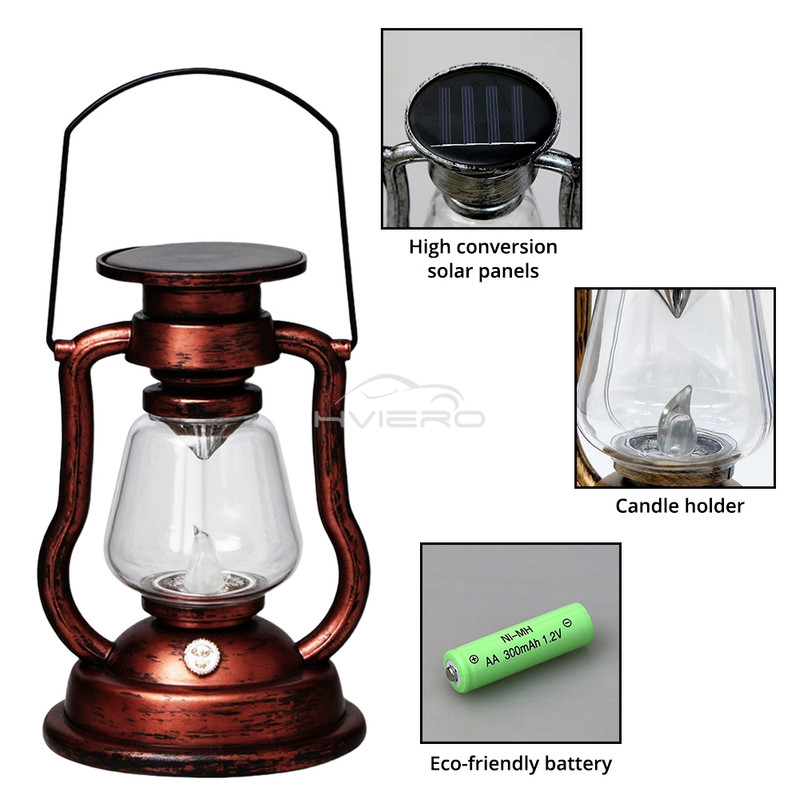 Retro Outdoor Solar Camping Lantern, Portable LED Kerosene Lamp for Garden, Hanging Decorative Waterproof Park Light