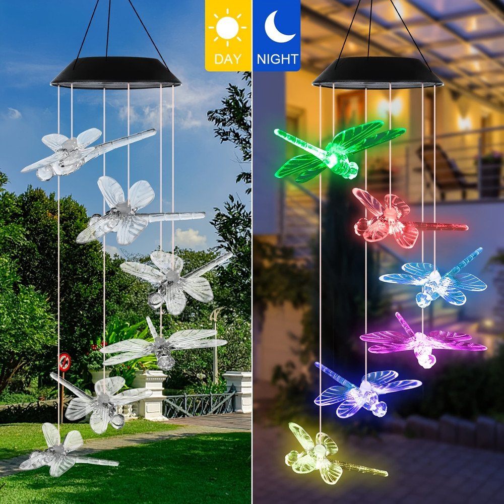 Solar Wind Chimes Outdoor Lights, Dragonfly Gift for Women, Mom, Grandma, Sister Birthday, 1pc Garden Decor