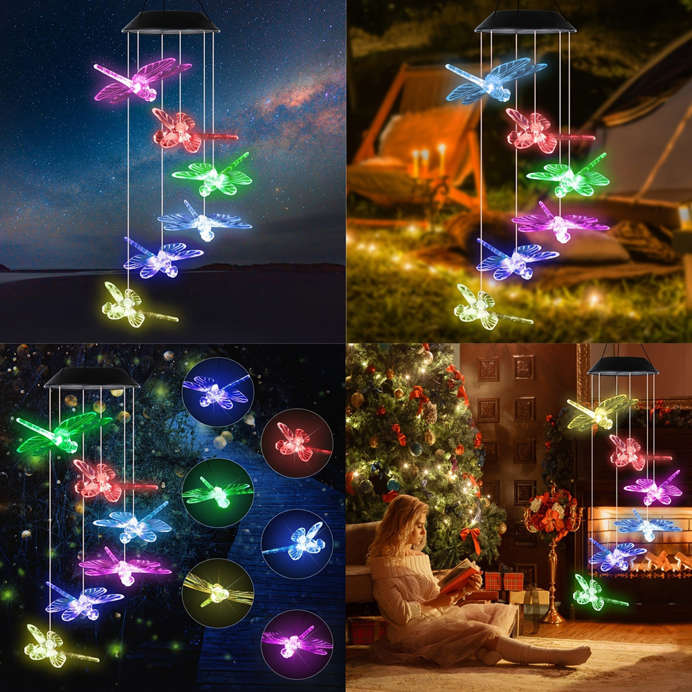 Solar Wind Chimes Outdoor Lights, Dragonfly Gift for Women, Mom, Grandma, Sister Birthday, 1pc Garden Decor
