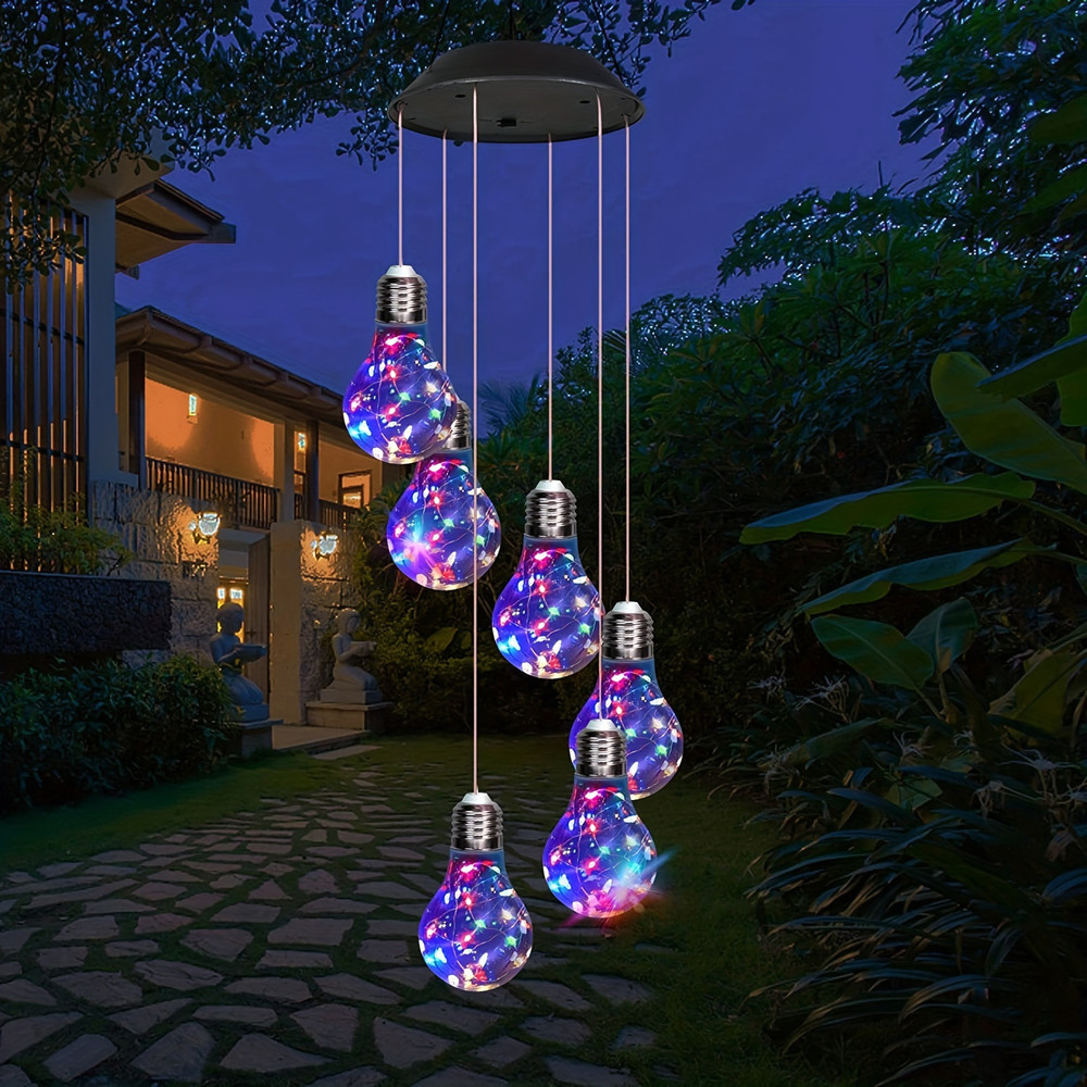 6LED Bulb Wind Chime Solar Light, Outdoor Garden Decor Wind Chime, Party Decoration, Balcony Lights, Holiday Gift Idea