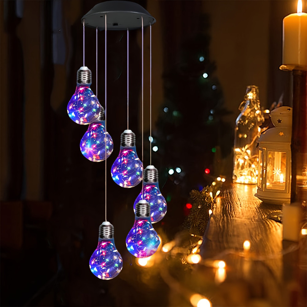 6LED Bulb Wind Chime Solar Light, Outdoor Garden Decor Wind Chime, Party Decoration, Balcony Lights, Holiday Gift Idea