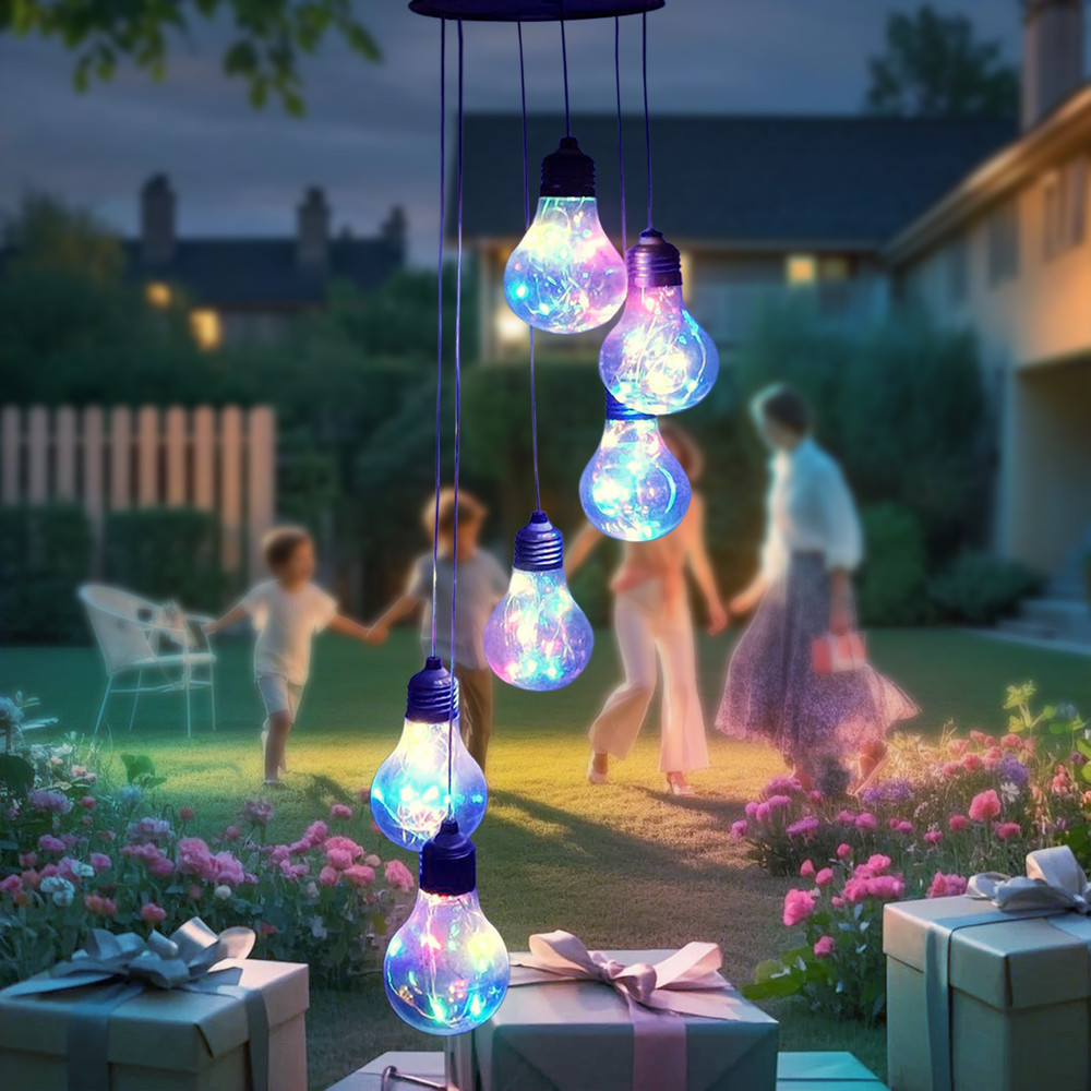 6LED Bulb Wind Chime Solar Light, Outdoor Garden Decor Wind Chime, Party Decoration, Balcony Lights, Holiday Gift Idea