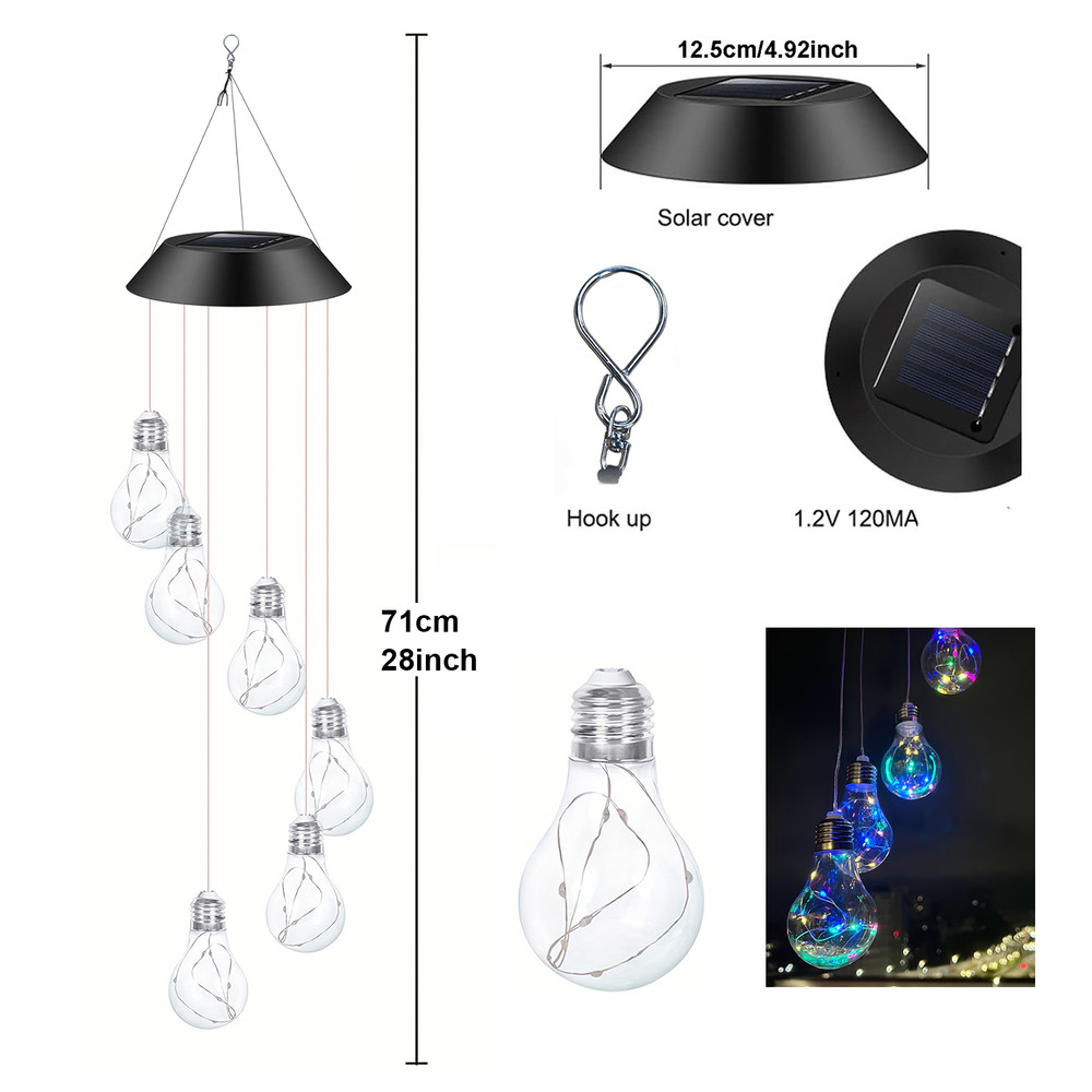 6LED Bulb Wind Chime Solar Light, Outdoor Garden Decor Wind Chime, Party Decoration, Balcony Lights, Holiday Gift Idea