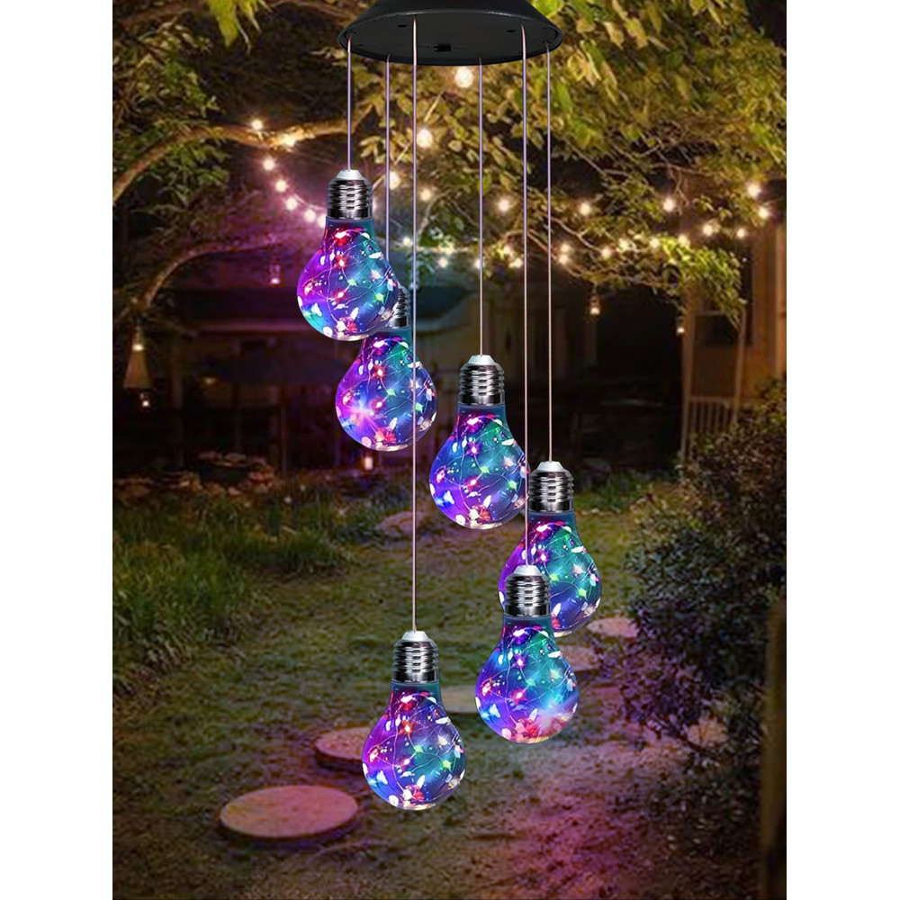 6LED Bulb Wind Chime Solar Light, Outdoor Garden Decor Wind Chime, Party Decoration, Balcony Lights, Holiday Gift Idea