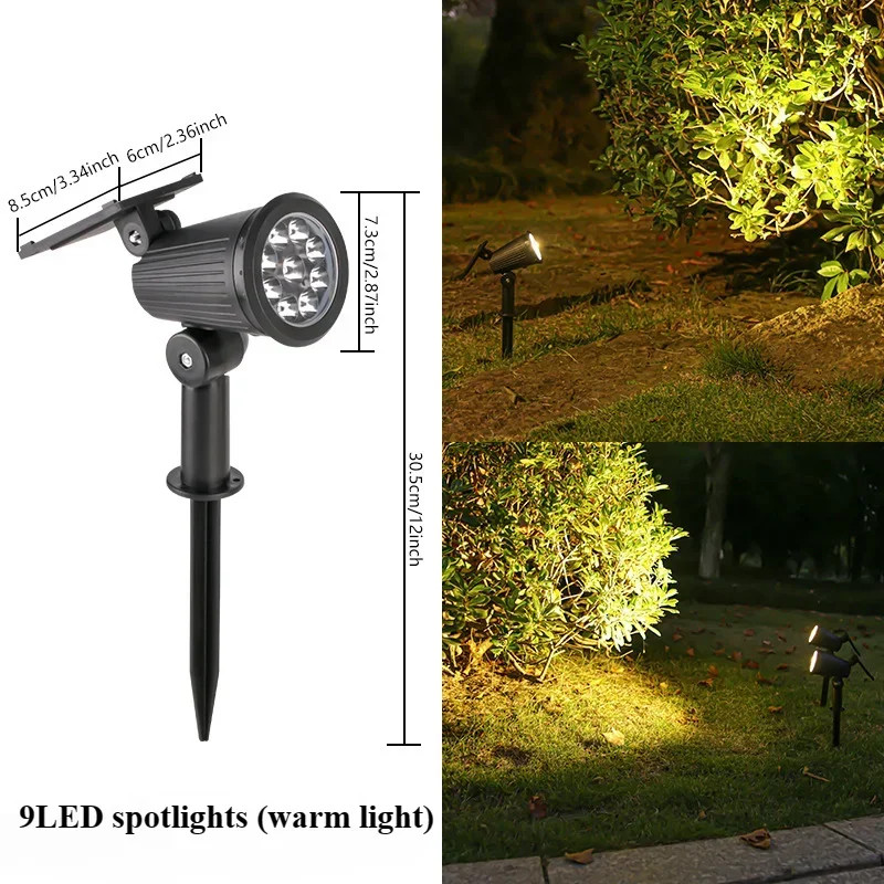 Outdoor 9LED Solar Spotlights Waterproof, Adjustable Brightness Yard Light, Garden Patio Driveway Decor Lamp