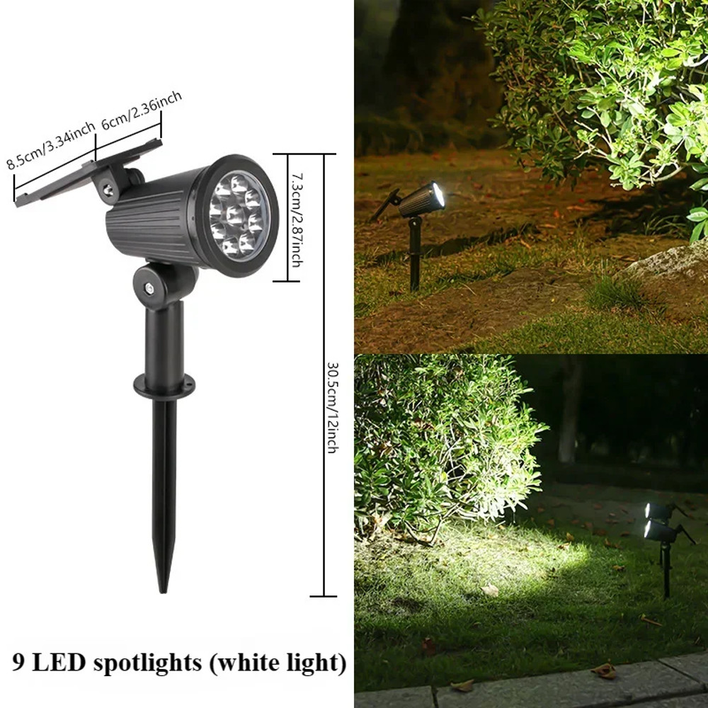 Outdoor 9LED Solar Spotlights Waterproof, Adjustable Brightness Yard Light, Garden Patio Driveway Decor Lamp
