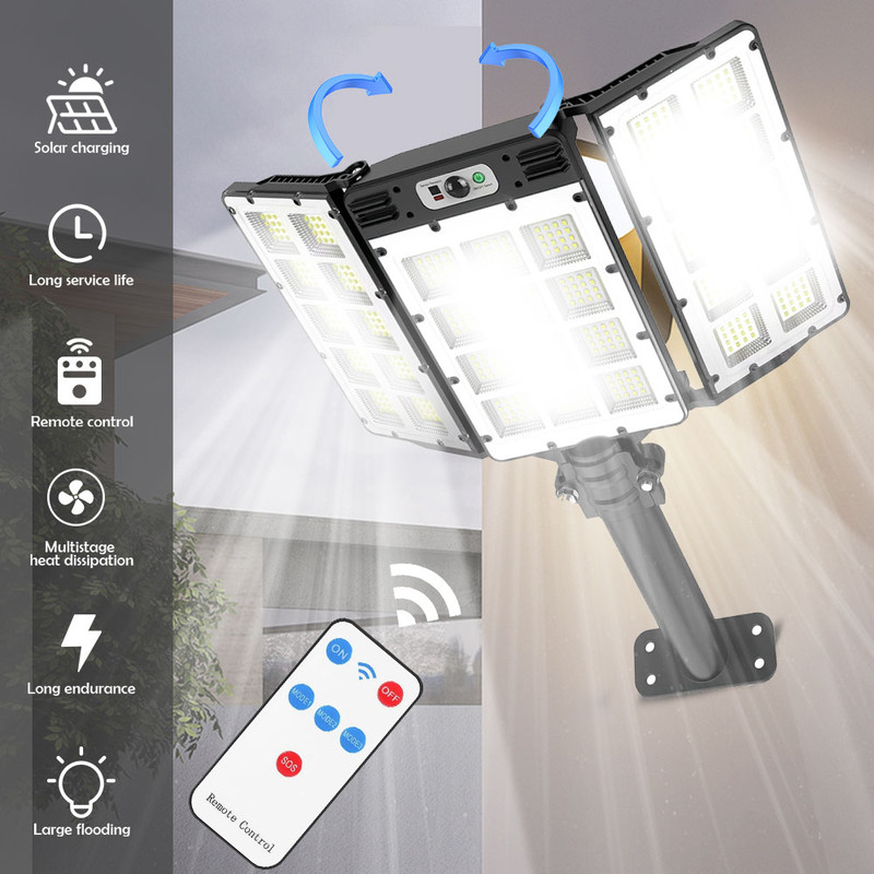 Solar Motion Sensor Lights Outdoor Adjustable, IP66 Waterproof Flood Lights, Remote Control Garden Lamp