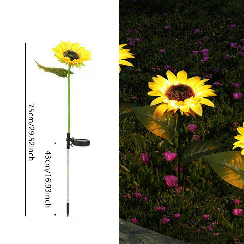 Waterproof LED Solar Sunflower Lawn Light, Garden Pathway Decoration for Wedding, Holiday, Outdoor Yard Landscape