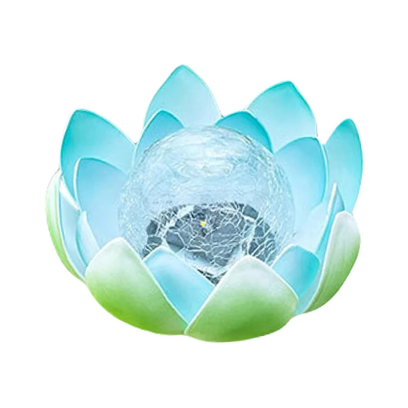 Waterproof Crack Glass Ball Lotus Light, Solar Powered Decorative Flower Lamp, 600mAh for Garden Yard Decor